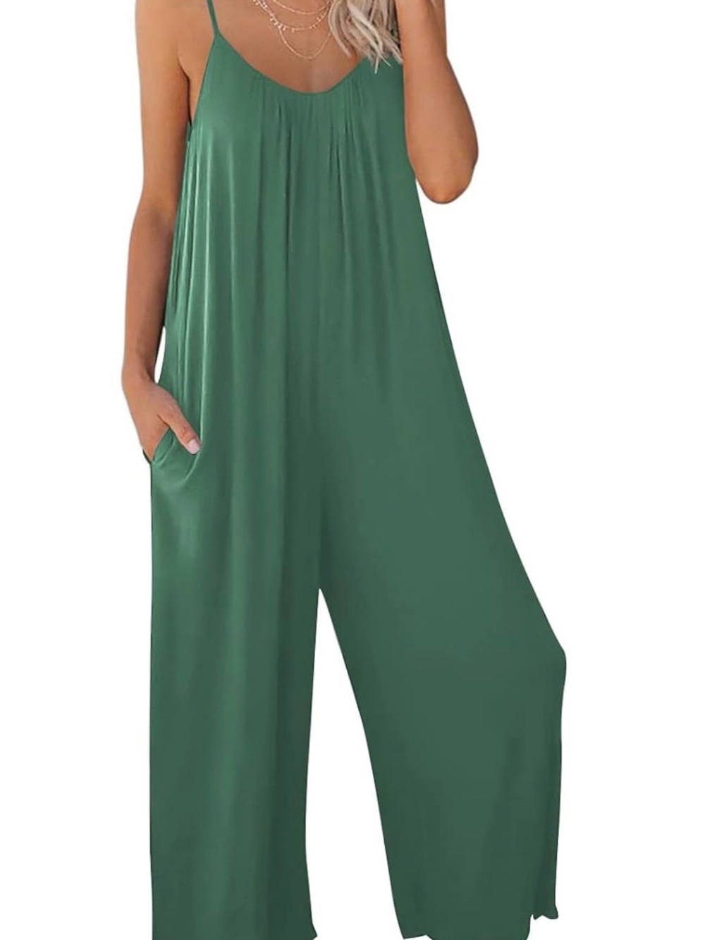 Sleeveless Wide-Leg Jumpsuit in Deep Green